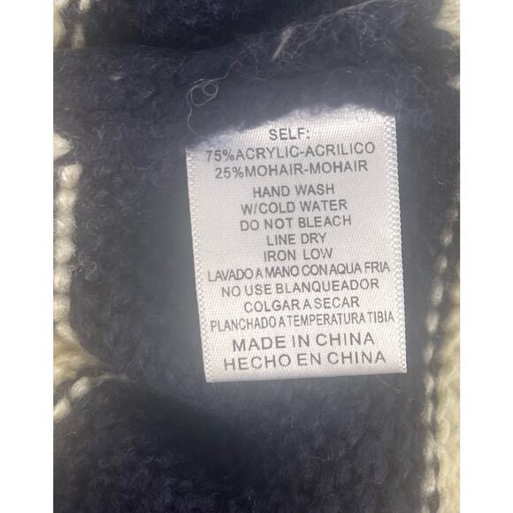 TAROO Wool Blend Cream Navy Turtleneck Striped Sweater Size Medium - Picture 8 of 8